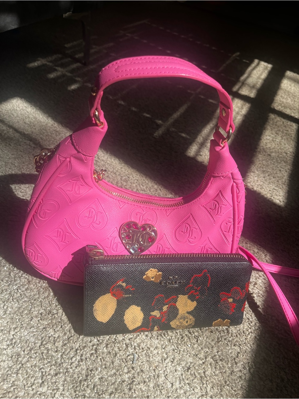 Coach and Hot Pink juicy couture Embossed Heart Shoulder Bag with Floral Wallet